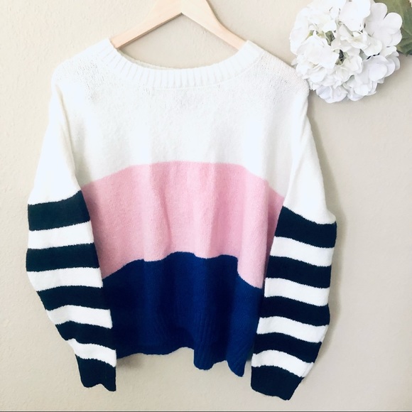 Crewneck Striped Colorblock Sweater - Picture 1 of 5